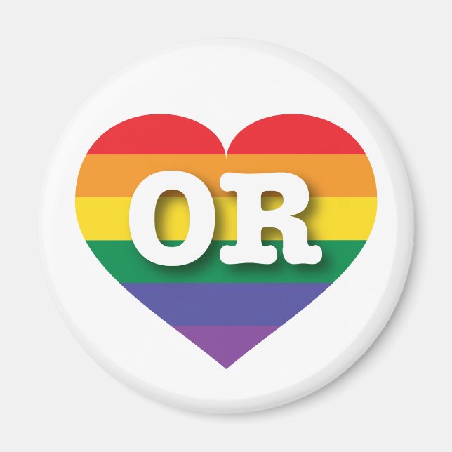 I love Oregon Gay Pride Rainbow Heart Magnet (Front)