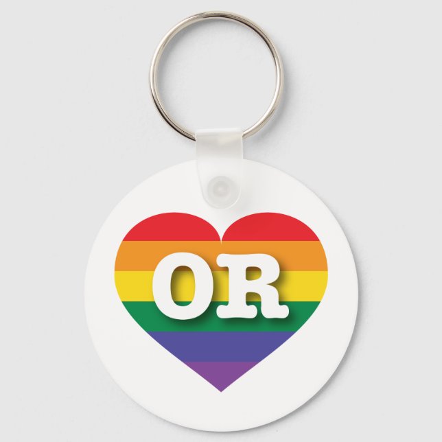 I Love Oregon Rainbow Heart Key Ring (Front)