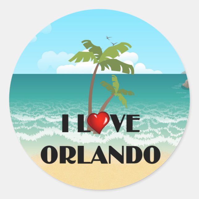 I Love Orlando, tropical design, Classic Round Sticker (Front)