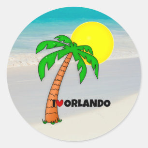 I Love Orlando, tropical design, Classic Round Sticker