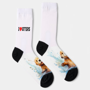 I Love Otters Cute Sea Otter in Water Personalised Socks