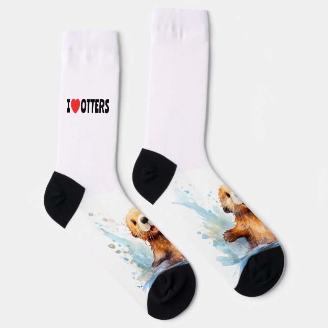 I Love Otters Cute Sea Otter in Water Personalised Socks (Right)