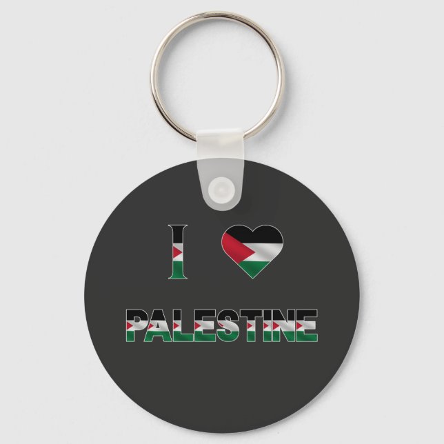 I Love Palestine Heart Flag Unity Freedom Key Ring (Front)