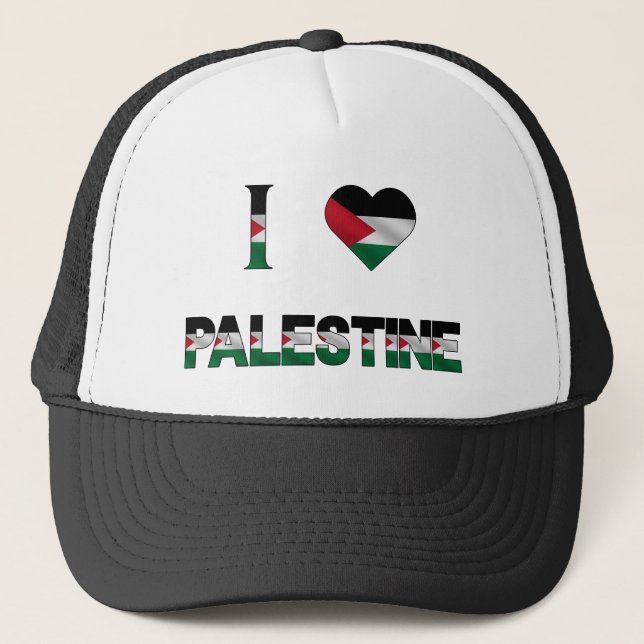 I Love Palestine Heart Flag Unity Freedom Trucker Hat (Front)
