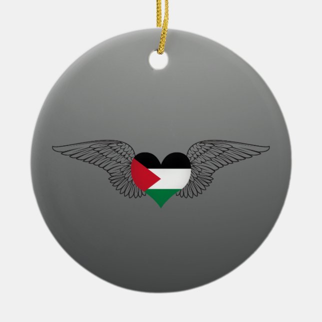 I Love Palestine -wings Ceramic Tree Decoration (Front)