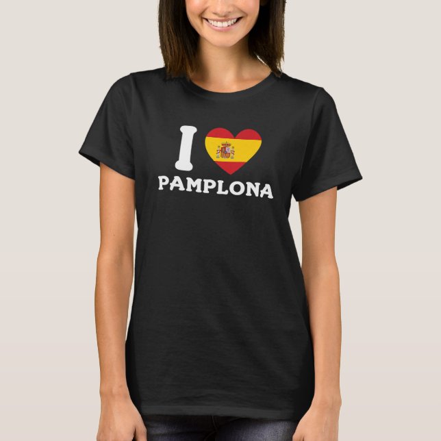 I Love Pamplona Spain Heart Spanish Flag Premium T-Shirt (Front)
