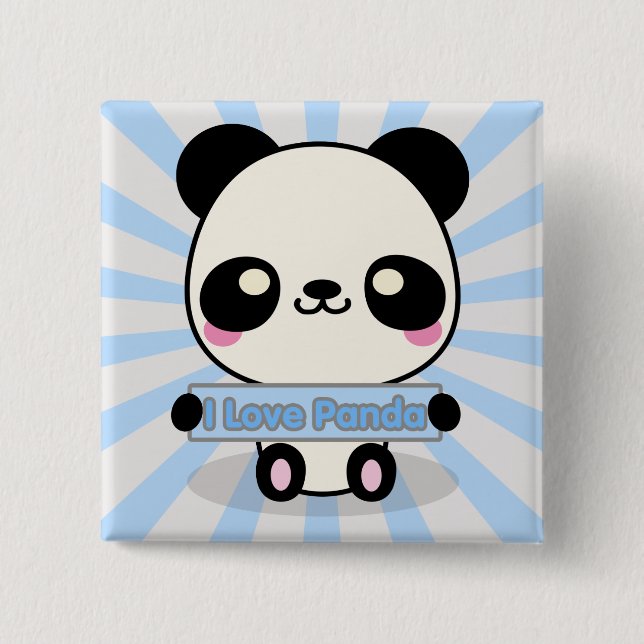 I Love Panda 15 Cm Square Badge (Front)