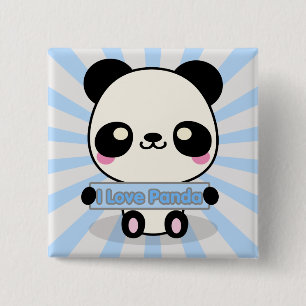 I Love Panda 15 Cm Square Badge