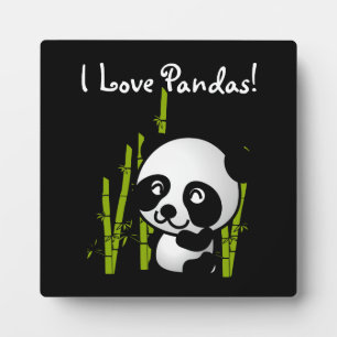 I Love Pandas Panda bear with bamboo Plaque