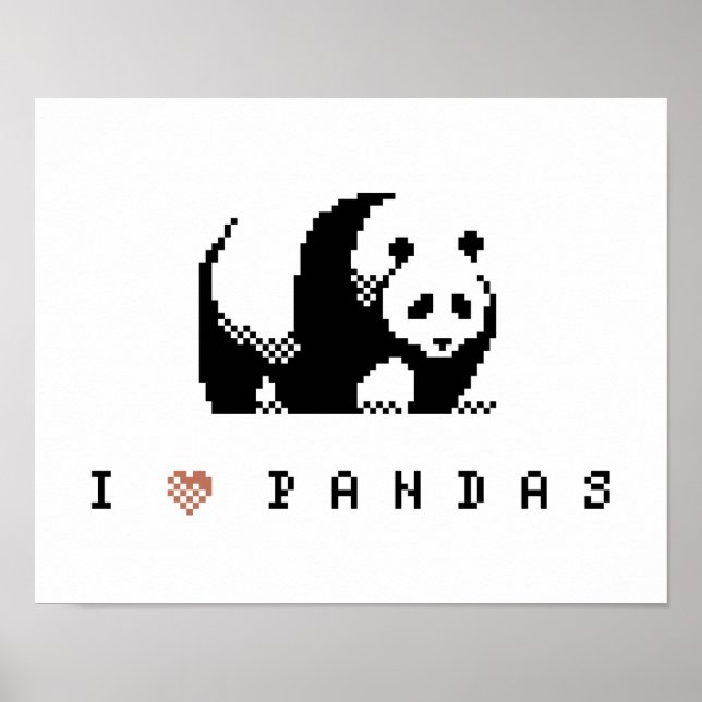I Love Pandas Pixel Art Poster (Front)