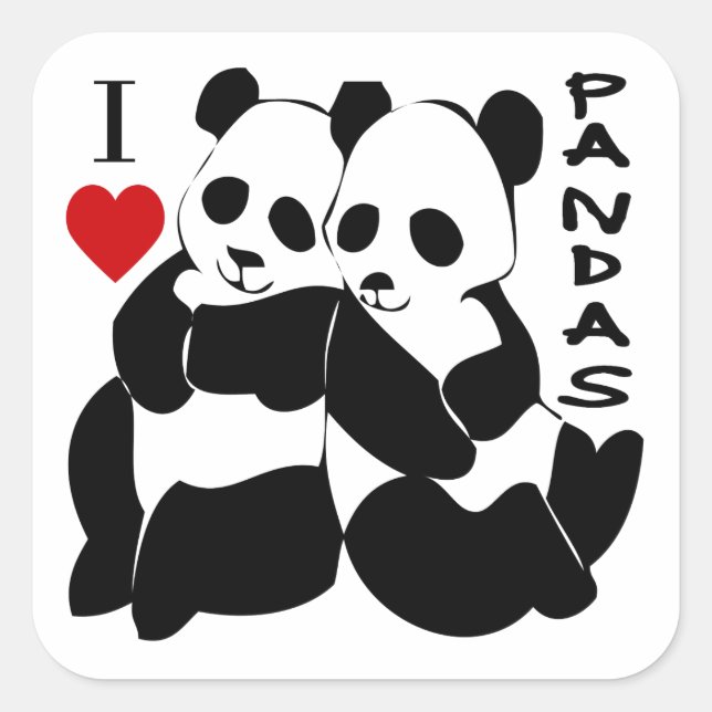 I Love Pandas Square Sticker (Front)