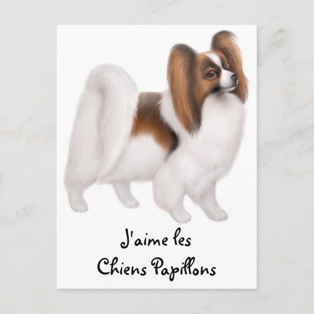I Love Papillon Dogs in French Postcard (Front)