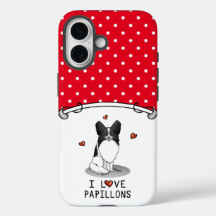 I Love Papillons (white & black) Hearts Dogs Cute iPhone 16 Case