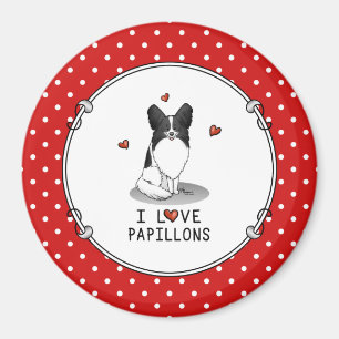 I Love Papillons (white & black) Hearts Dogs Cute Magnet