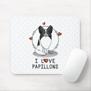 I Love Papillons (white & black) Hearts Dogs Cute Mouse Mat