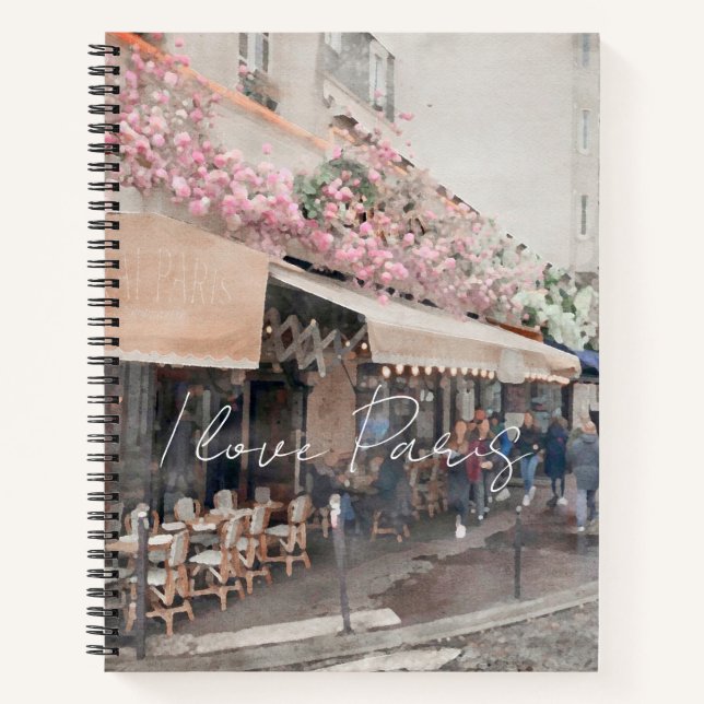 I Love Paris Cafe Street Scenes Notebook (Front)