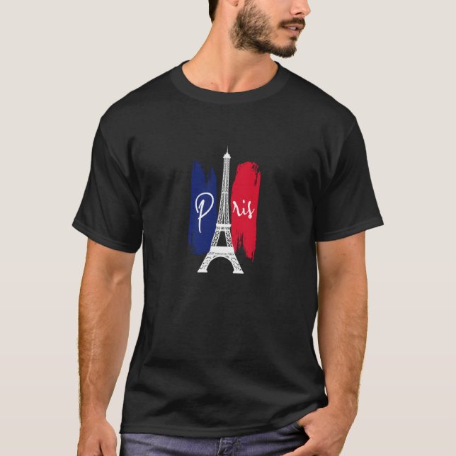 I Love Paris Clothing Eiffel Tower France Flag T-Shirt (Front)