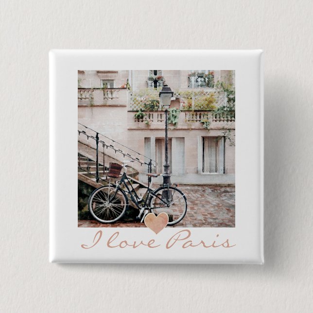 I Love Paris Cobblestone Street Bicycle  15 Cm Square Badge (Front)