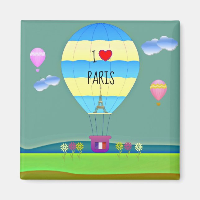 I Love Paris, Colourful Hot Air Balloon Magnet (Front)