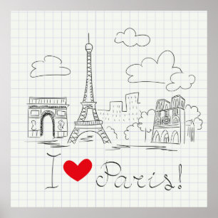 I love Paris cool sketch illustration Poster