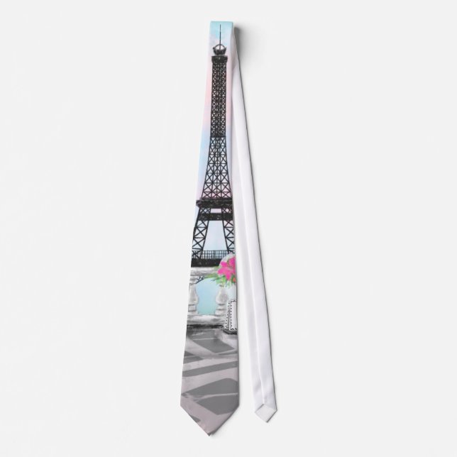 I Love Paris - Eiffel Tower and Bouquet Flowers Tie (Front)