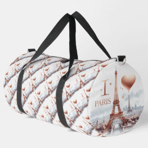 I Love Paris Eiffel Tower and Heart Duffle Bag