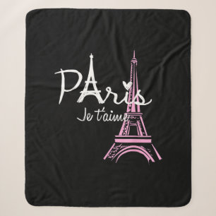 I Love Paris Eiffel Tower France French Souvenir Sherpa Blanket