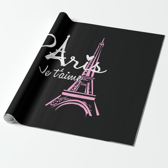I Love Paris Eiffel Tower France French Souvenir Wrapping Paper (Unrolled)