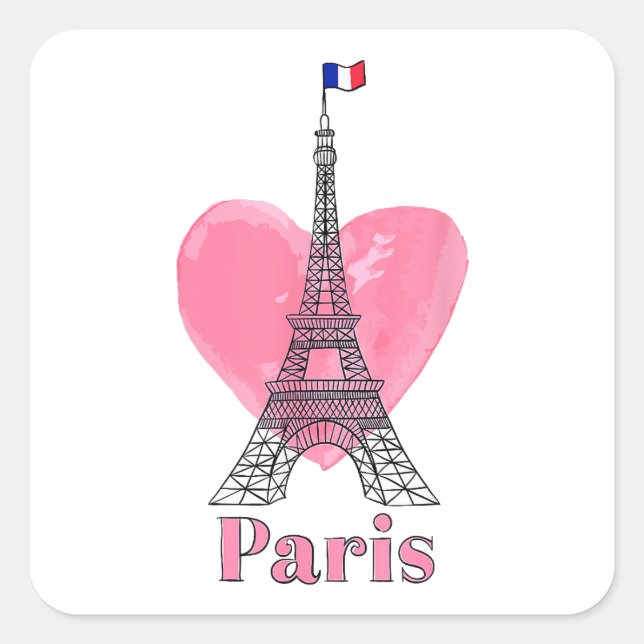 I Love Paris Eiffel Tower France Gift Square Sticker (Front)