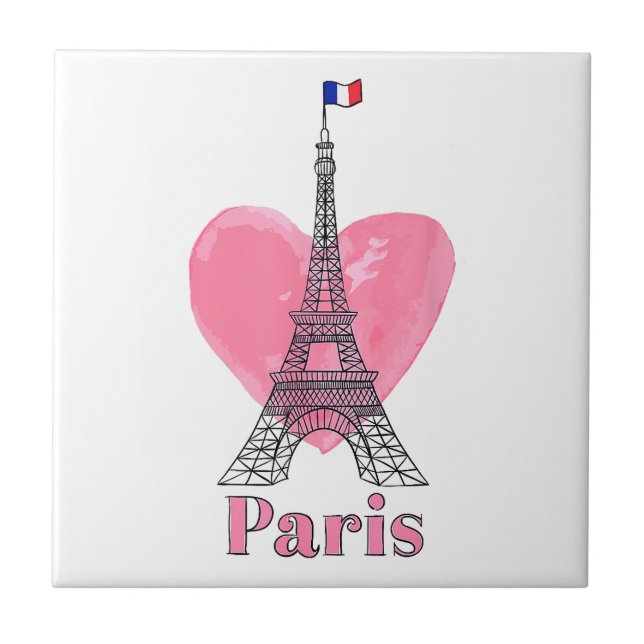 I Love Paris Eiffel Tower France Gift Tile (Front)