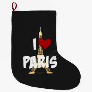 I Love Paris, Eiffel Tower, Large Christmas Stocking