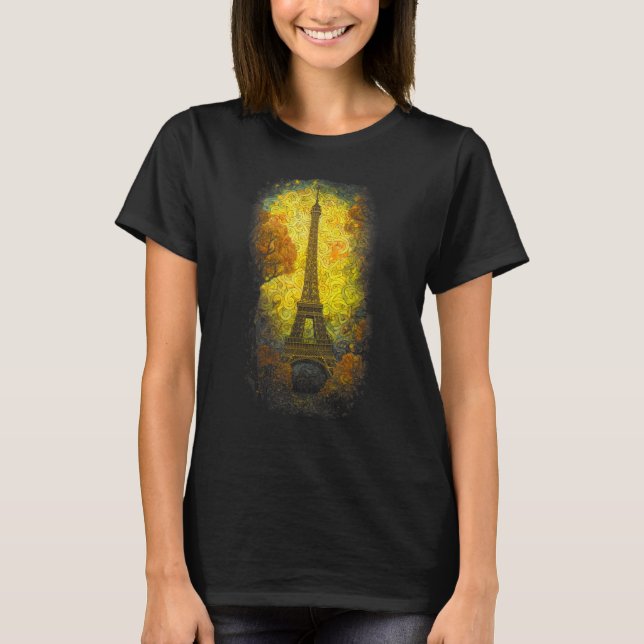 I Love Paris Eiffel Tower Painting France T-Shirt (Front)