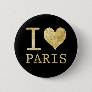 I LOVE PARIS FAUX GLITTER BUTTON