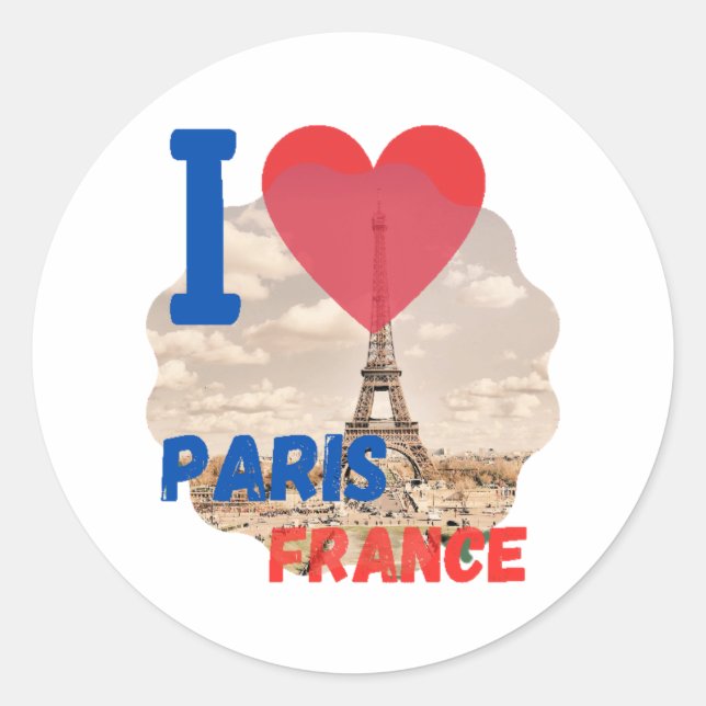 I love Paris France, Crescent, Psg, Baguette Classic Round Sticker (Front)