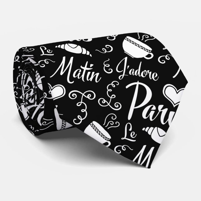 I Love Paris in the Morning Coffee and Croissant Tie (Rolled)