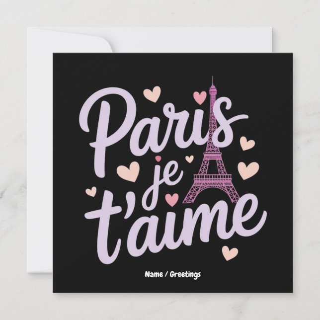 I Love Paris Je t'aime Eiffel Tower France T-Shirt Invitation (Front)