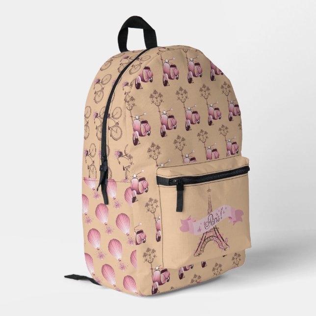 I Love Paris Print Cut Sew Backpack (Back Corner Left)