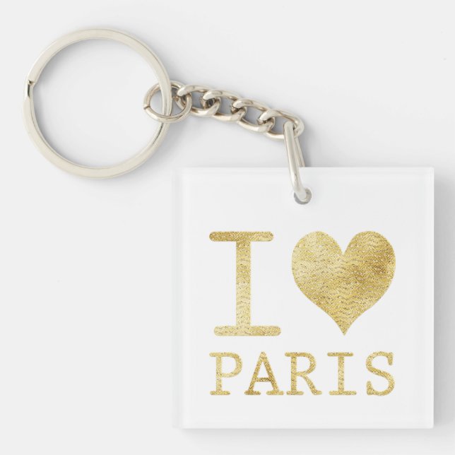 I Love Paris Square Key Chain (Front)