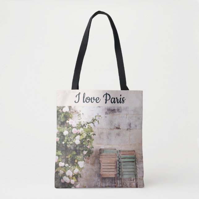 I Love Paris Street Scene Flowers Tote Bag (Front)