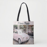 I Love Paris Street Scene Pink Car