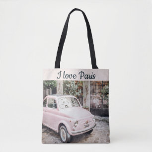 I Love Paris Street Scene Pink Car Tote Bag
