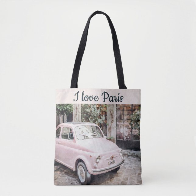 I Love Paris Street Scene Pink Car Tote Bag (Front)