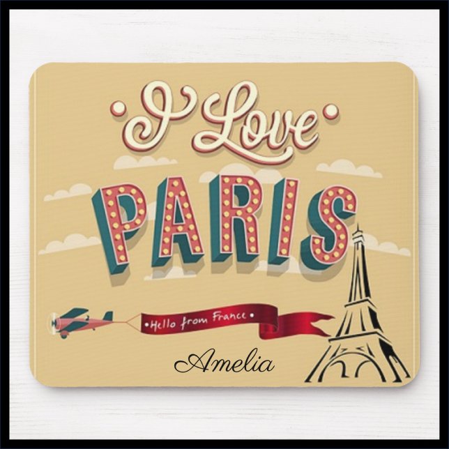 I Love Paris Vintage Travel Poster Mouse Mat (Creator Uploaded)