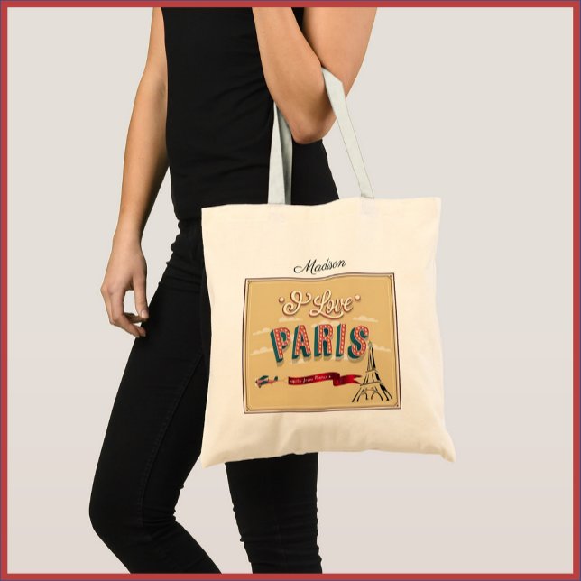 I Love Paris Vintage Travel Poster Tote Bag (Creator Uploaded)
