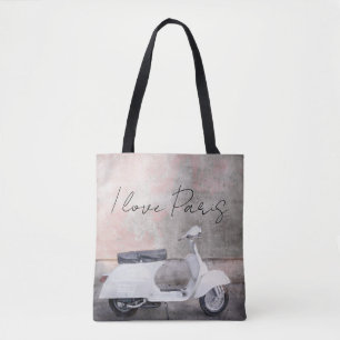 I Love Paris White Motor Scooter Tote Bag