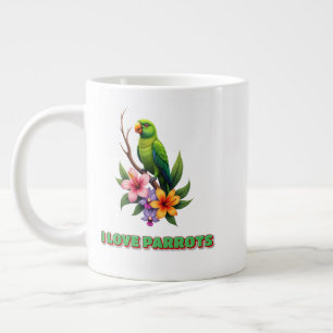 "I Love Parrots - Colourful Tropical Parrot & Flow Large Coffee Mug