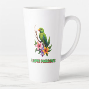 "I Love Parrots - Colourful Tropical Parrot & Flow Latte Mug