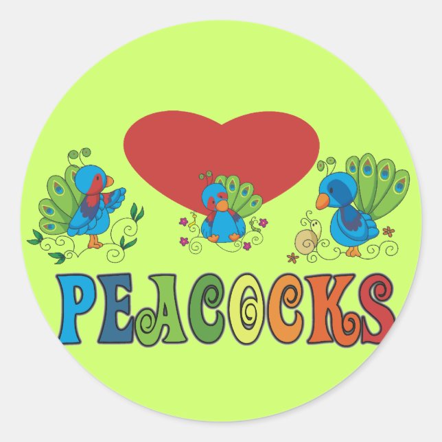 I Love Peacocks Classic Round Sticker (Front)