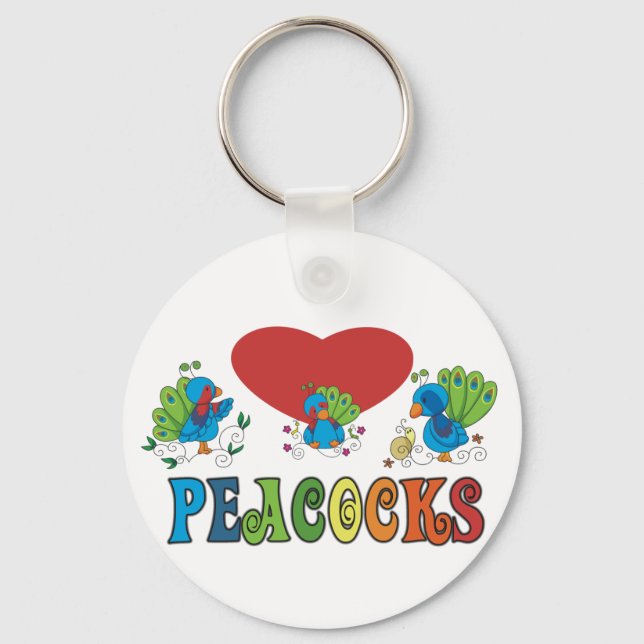 I Love Peacocks Key Ring (Front)