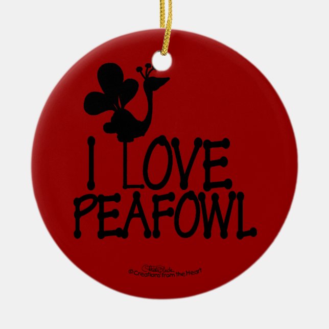 I Love Peafowl silhouette Ceramic Tree Decoration (Front)